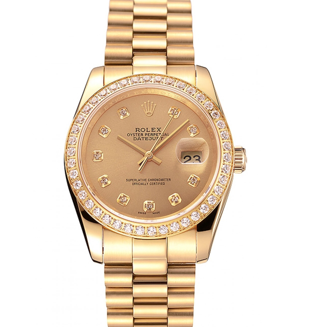 Aaa fake watches Dial Diamond Bracelet 1454097 Swiss Rolex Bezel Champagne Gold Datejust 0823